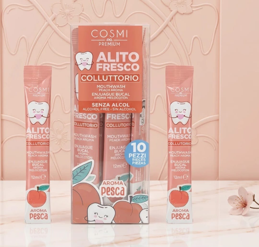 Bastões de Enxaguante Bucal para Hálito Fresco sabor pêssego