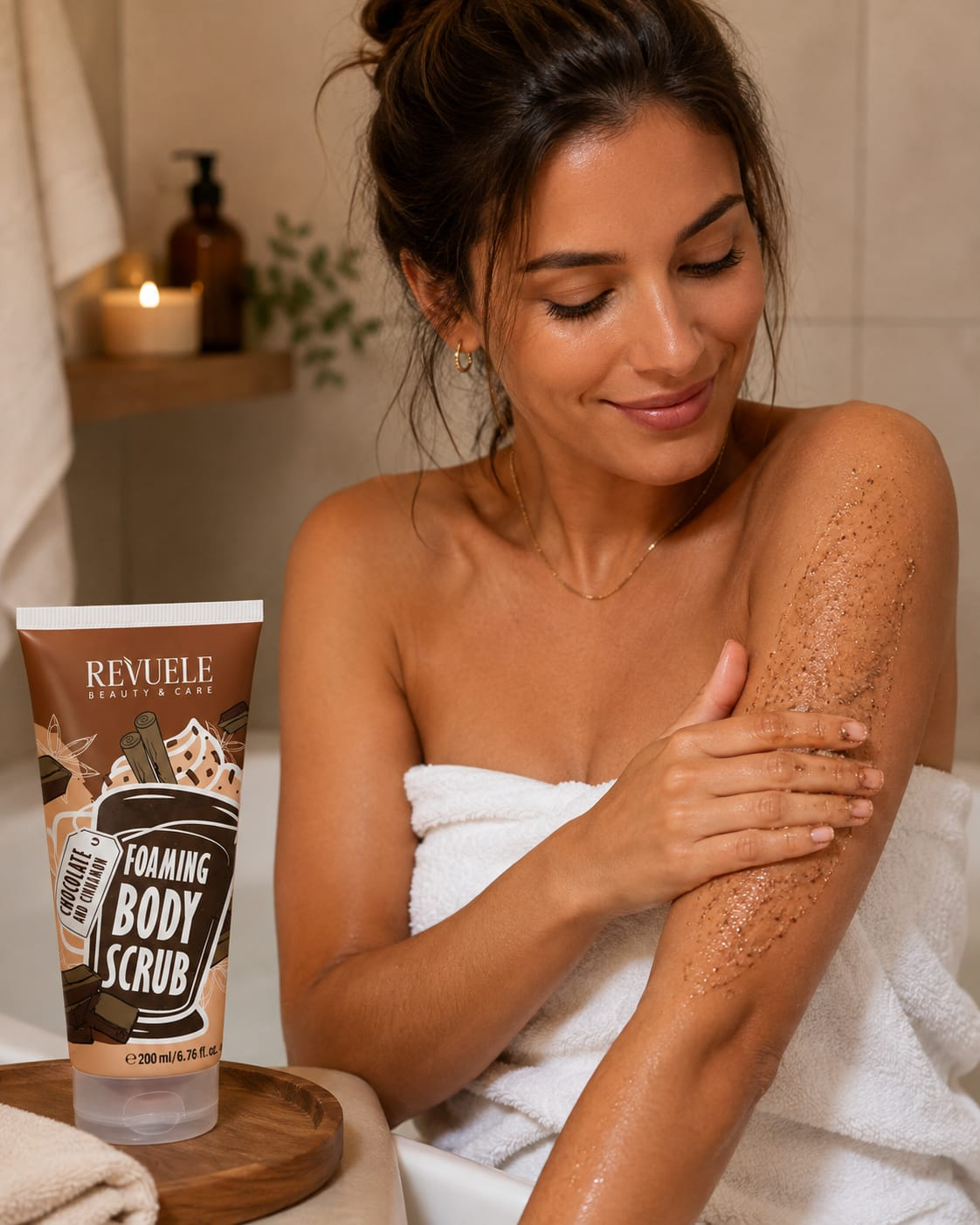 Espuma esfoliante corporal chocolate e canela