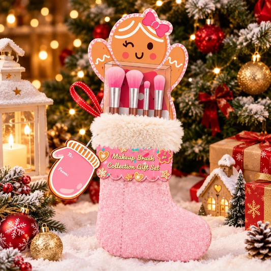 Meia de Natal com 4 Pincéis de Maquiagem “Boneco de Gengibre”
